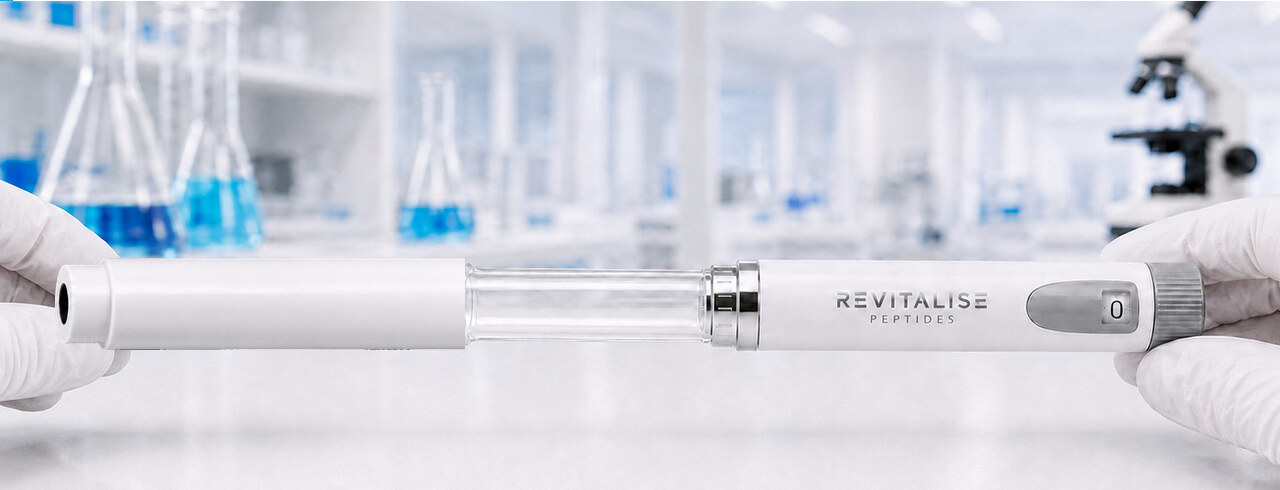 The long white spring-loaded lid being pulled straight off the Revitalise pen